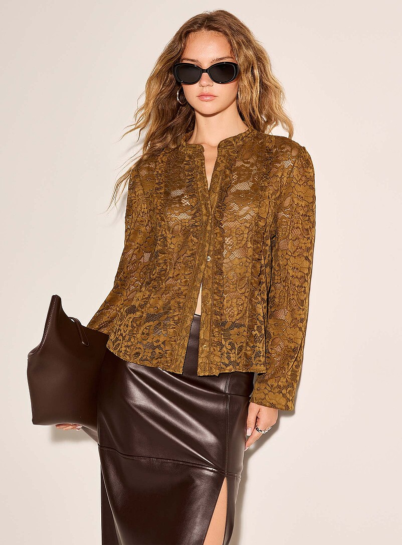 Stretch lace ruffled strips blouse product image (primary)