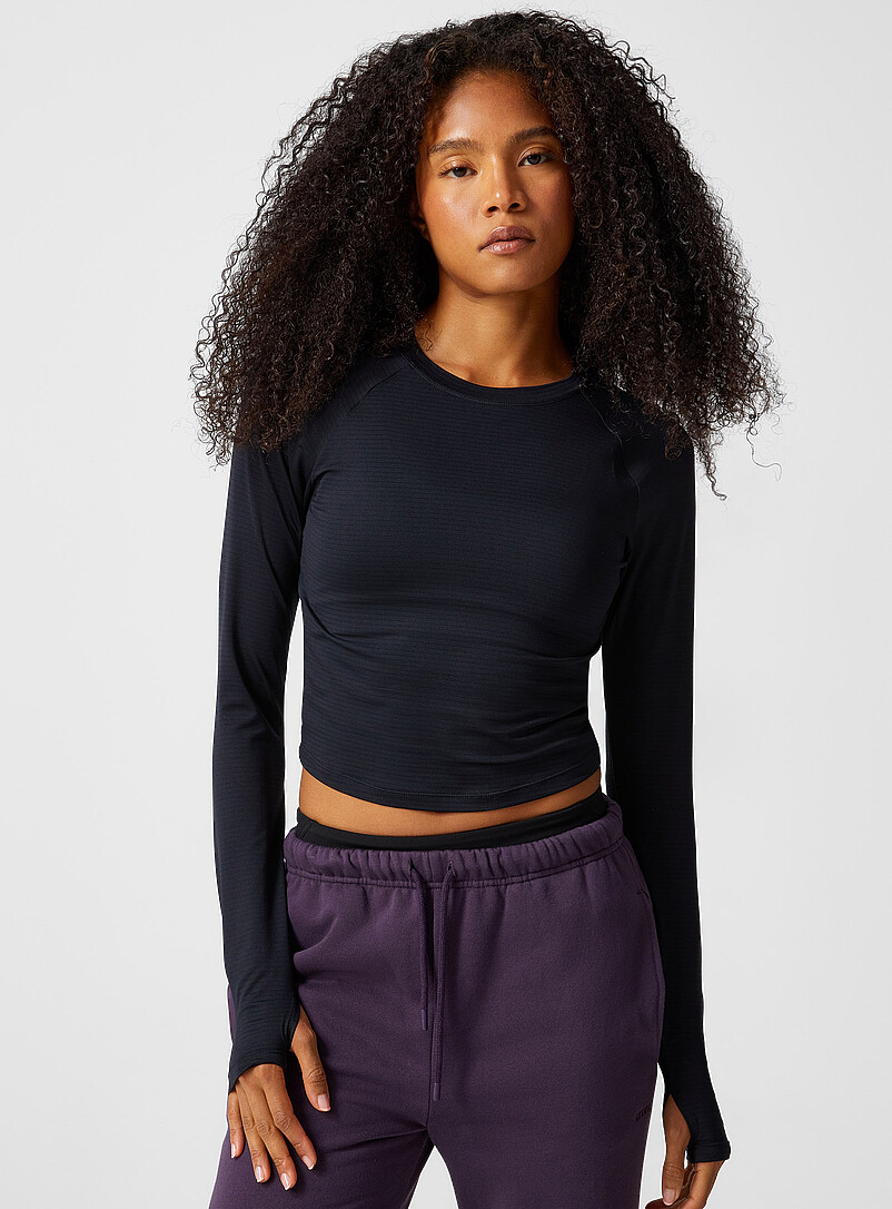 Long-Sleeve Micro-Perforated Cropped T-Shirt