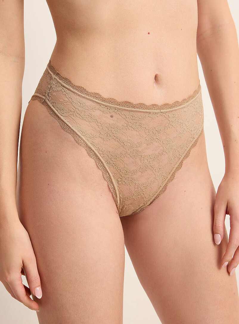 Scallop-Trim Pure Lace High-Cut Bikini Panty Nylon And Recycled Nylon