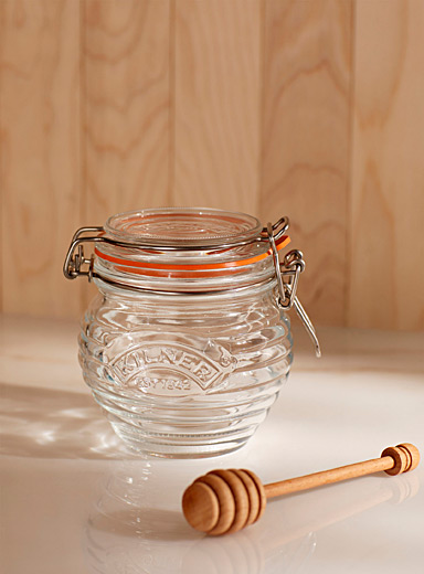 Pot à Miel Verre Élégant Avec Cuillère Bois - Récipient 400ml Pour Cuisine Ou Cadeau