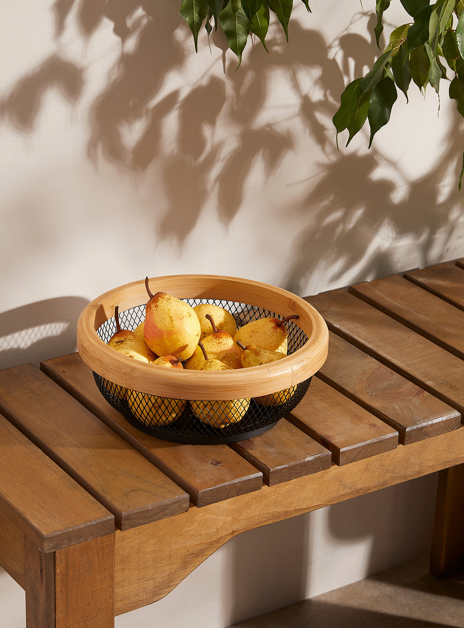 Simons Maison Wood Trim And Mesh Fruit Bowl In Blue