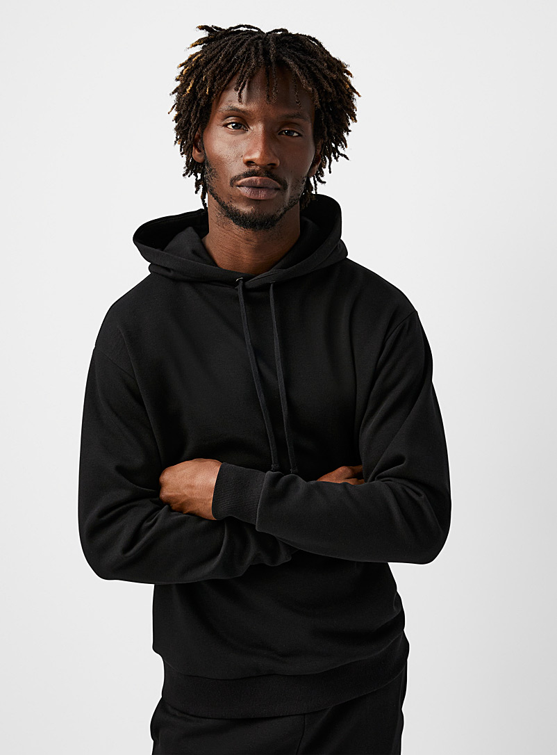 Le 31 Black Solid hooded lounge sweatshirt for men