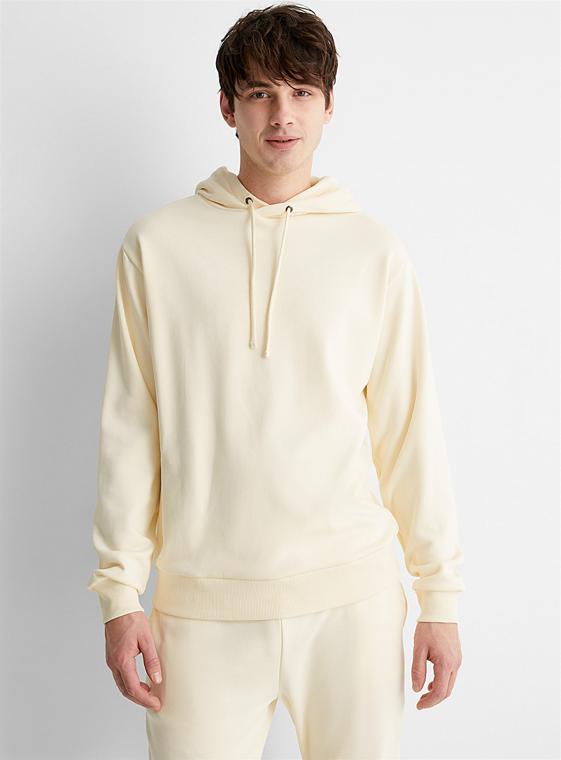 Le 31 Cream Beige Solid hooded lounge sweatshirt for men