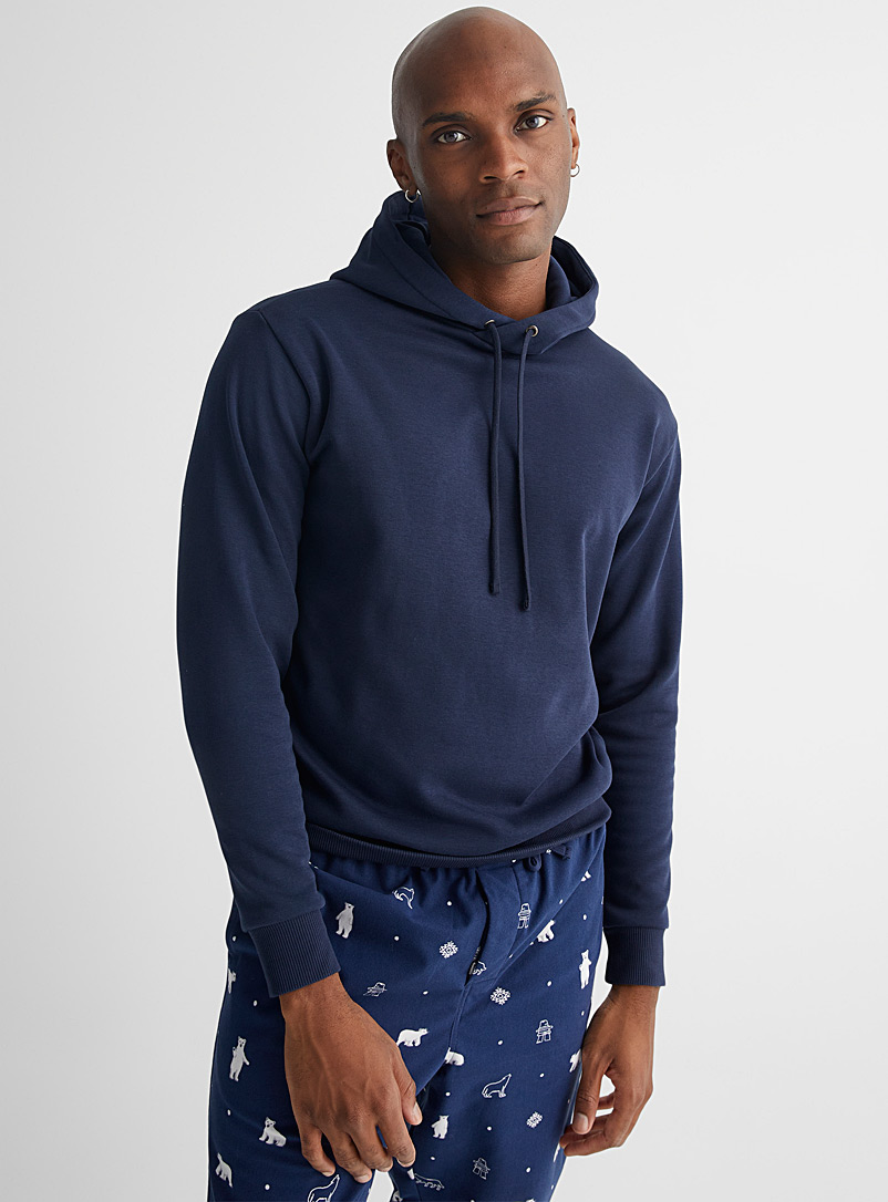 Le 31 Marine Blue Solid hooded lounge sweatshirt for men