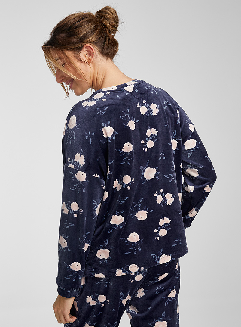 Miiyu Patterned Blue Rich velvet lounge sweater for women