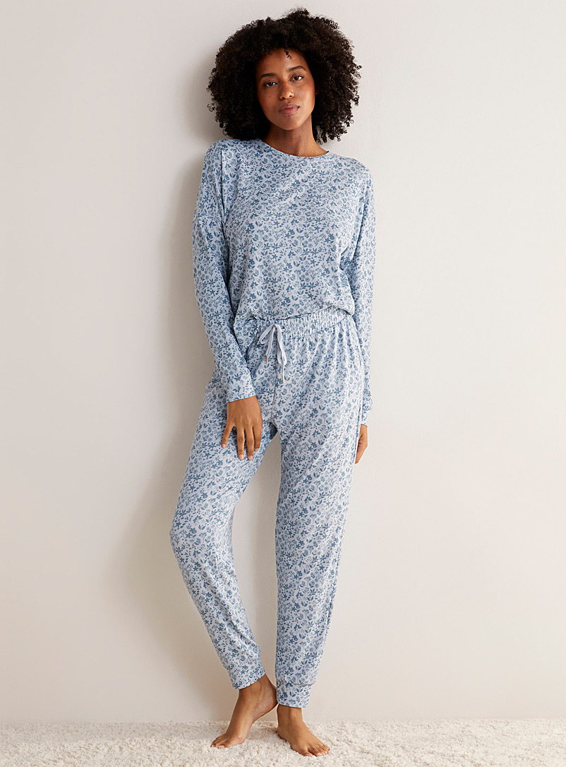 Miiyu Patterned Blue Velvety knit lounge jogger for women