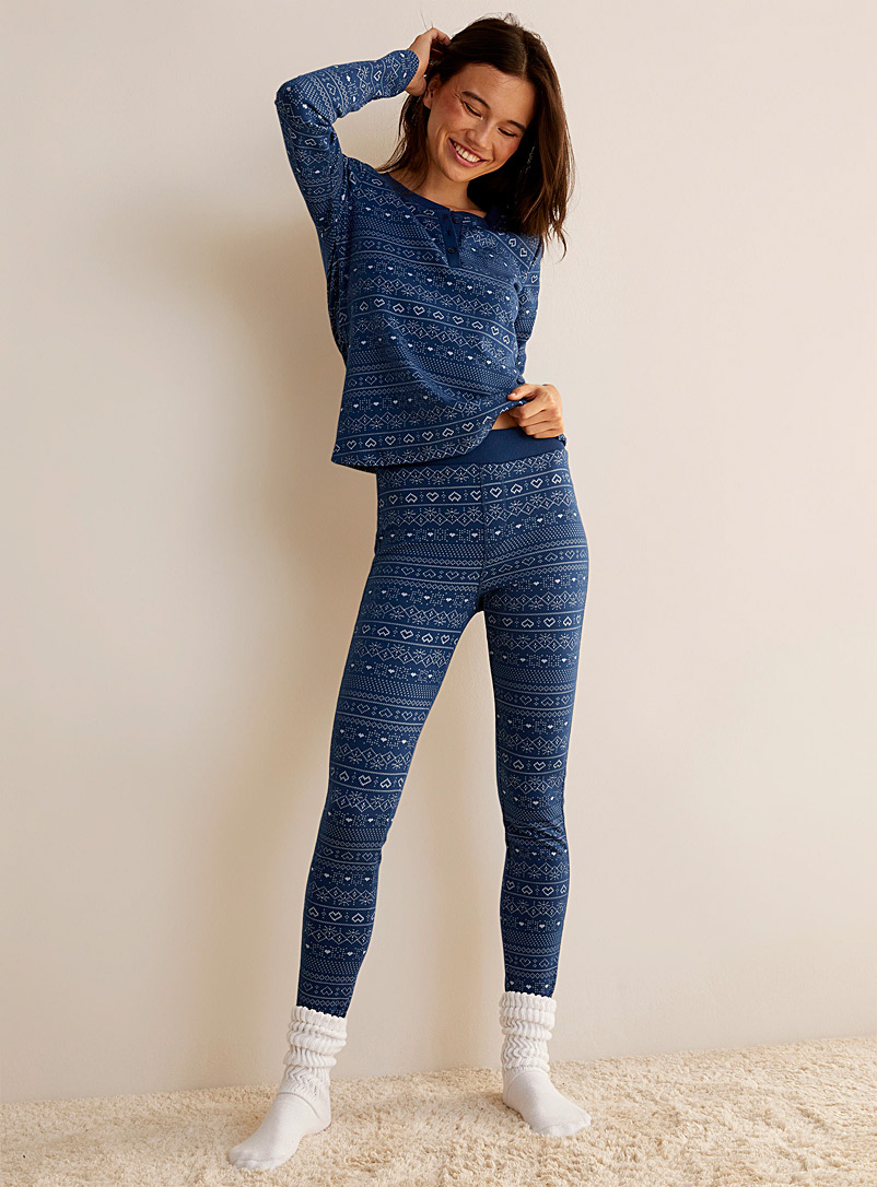 Miiyu x Twik: Le legging détente jacquard nordique Bleu à motifs pour femme