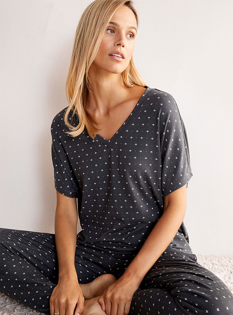 Miiyu Charcoal Fine rib-knit lounge T-shirt for women