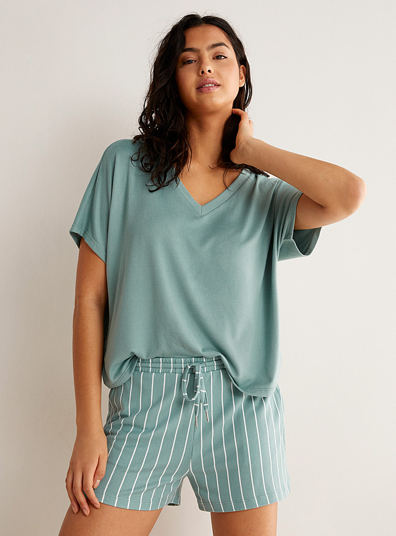 Miiyu: Le t-shirt détente douceur veloutée Sarcelle-turquoise-aqua pour femme