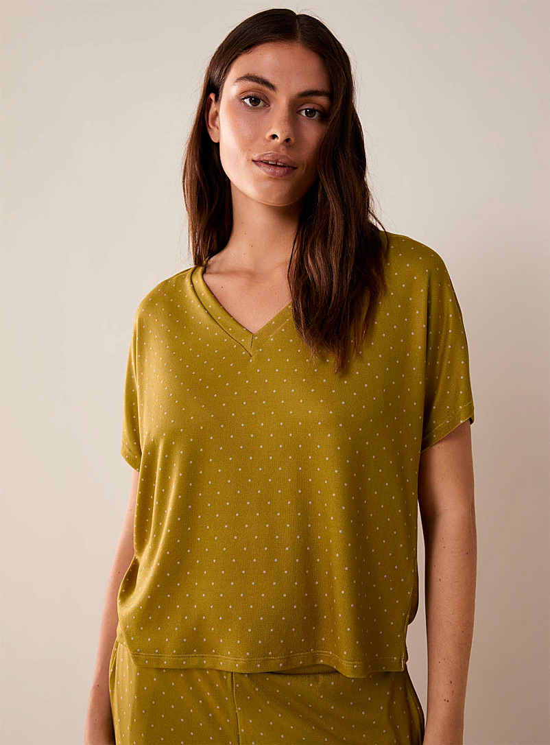 Miiyu Chartreuse Fine rib-knit lounge T-shirt for women