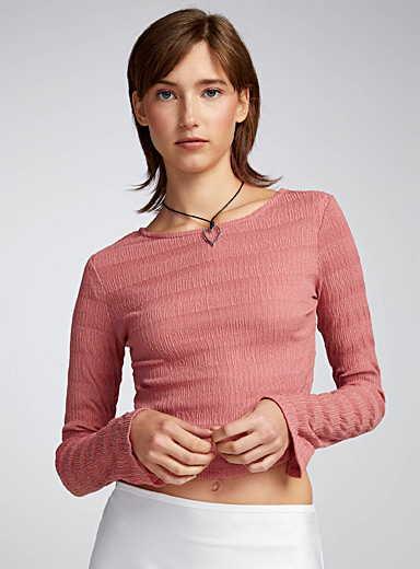 Twik Dusky Pink Slit-sleeve textured T-shirt for women
