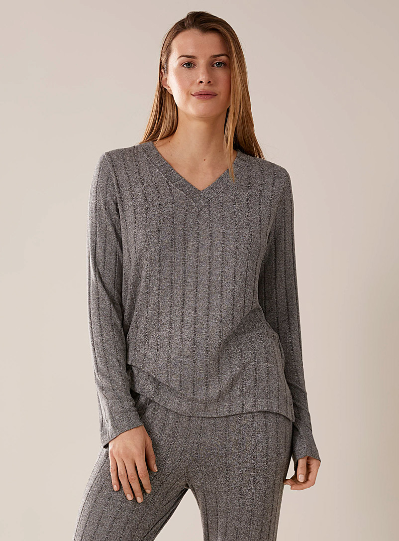 Miiyu Dark Grey Brushed ribbed sweater for women