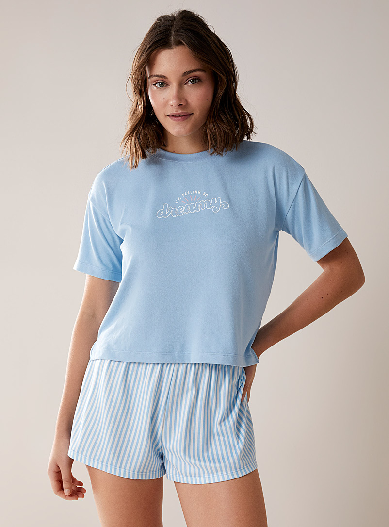 Miiyu x Twik Baby Blue Patterned velvety recycled lounge T-shirt for women