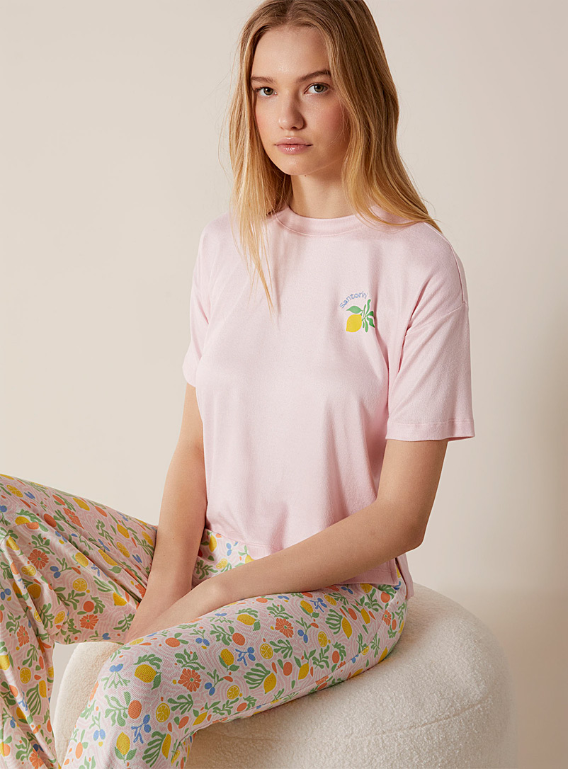 Miiyu x Twik Pink Patterned velvety recycled lounge T-shirt for women