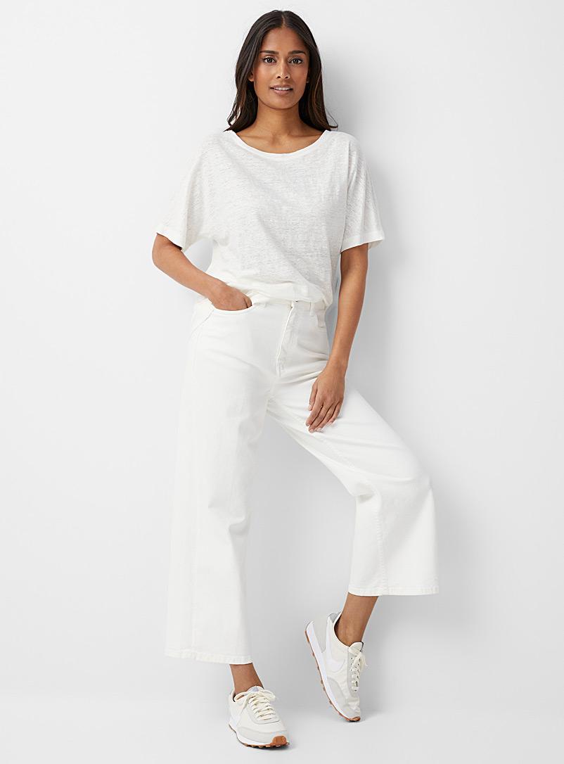 Contemporaine Ivory White Fashion hue cropped wide-leg jean for women