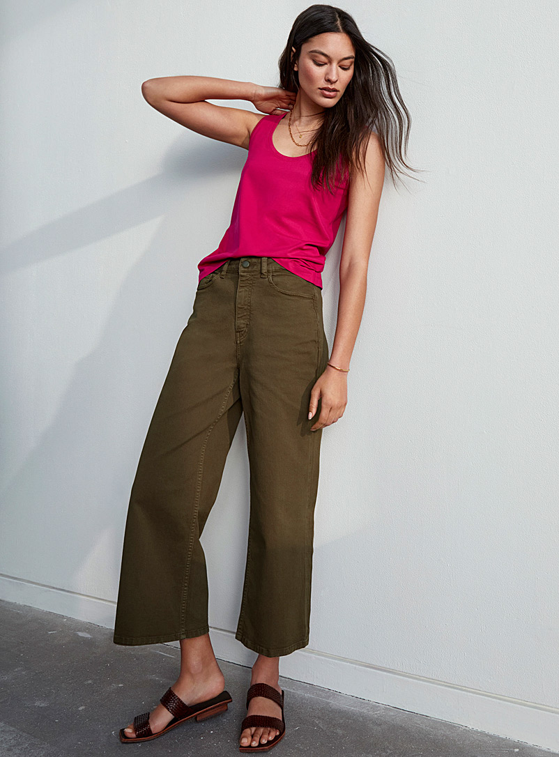 Contemporaine Khaki Fashion hue cropped wide-leg jean for women