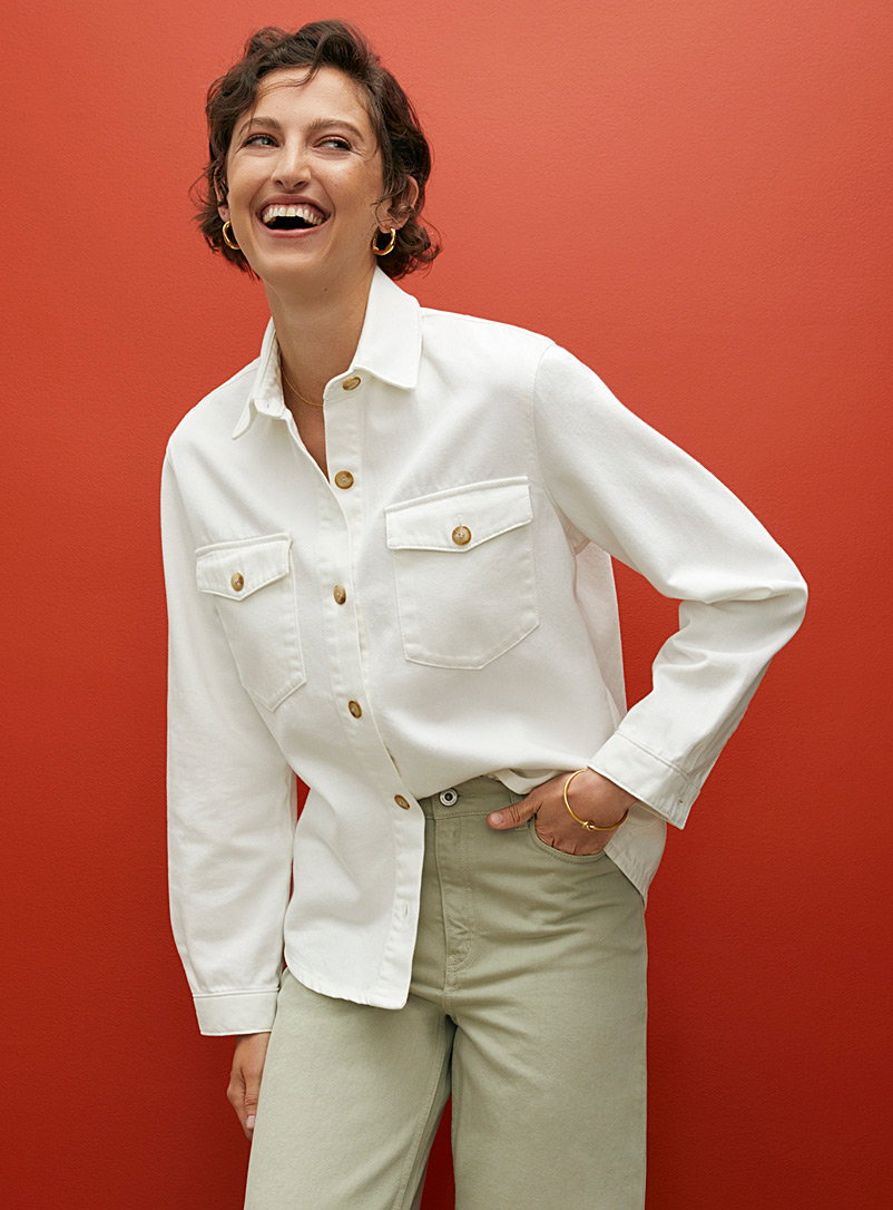 Contemporaine Ivory White Supple denim overshirt for women