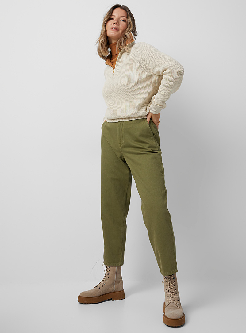 Contemporaine Mossy Green Natural hue soft barrel jean for women