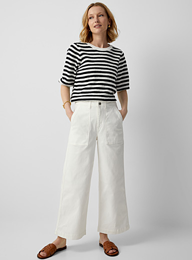 Contemporaine White Large-patch-pocket wide-leg jean for women