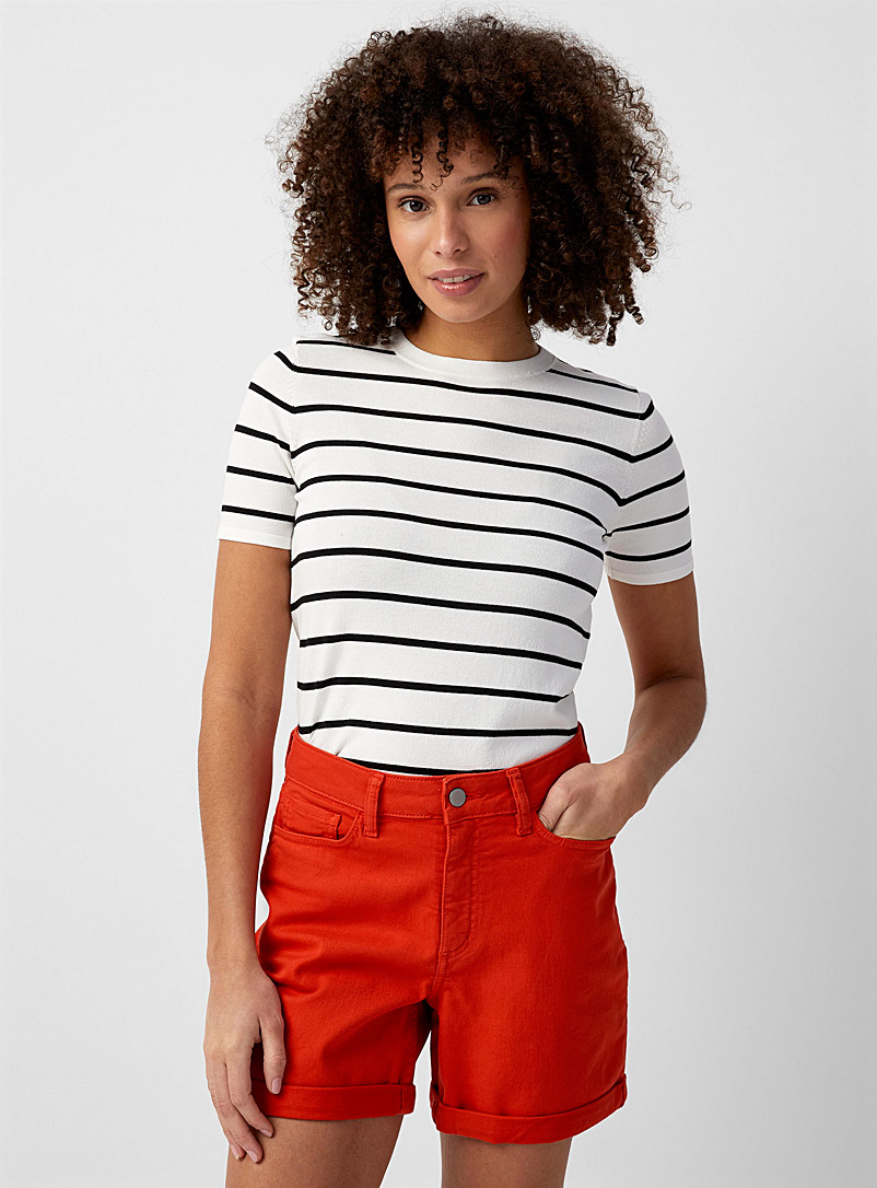 Contemporaine Orange Bright colour rolled denim shorts for women
