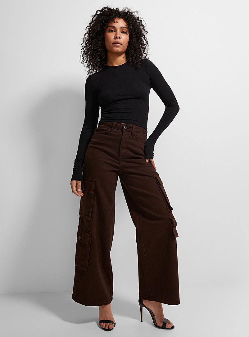Icône Dark Brown Ultra-wide cargo jean for women