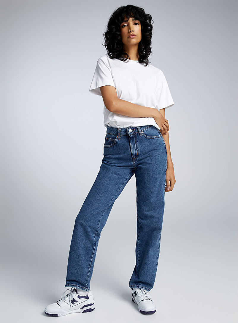 Twik: Le jean taille basse droit Bleu royal-saphir pour femme