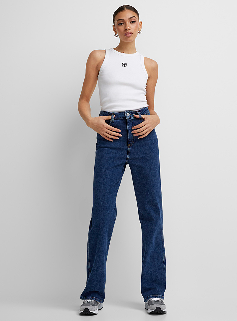 Icône: Le jean droit taille haute indigo Bleu foncé - Indigo pour femme