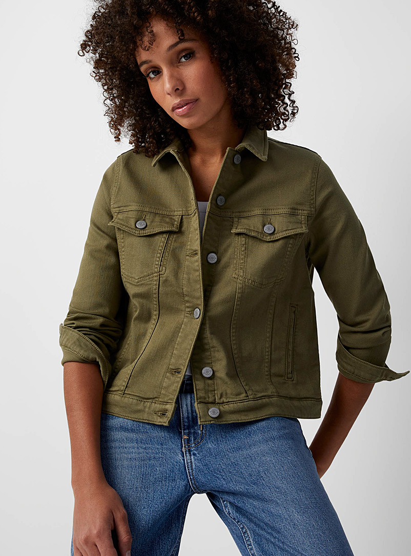 Contemporaine: La veste denim coloré Kaki - Sauge - Olive pour femme