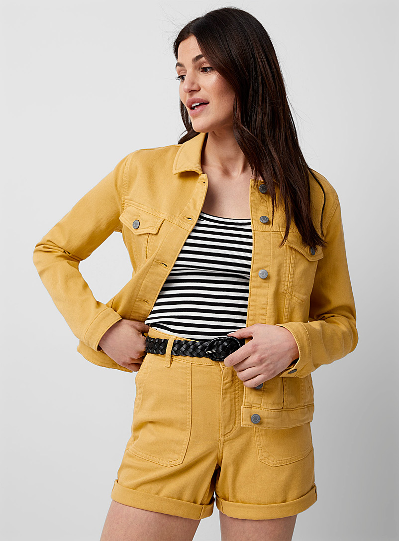 Contemporaine Ochre Yellow Coloured jean jacket for women