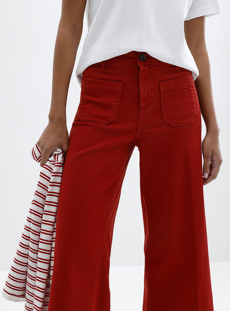 Contemporaine: Le pantalon denim extensible poches plaqu&eacute;es <b>Coupe : jambe large, taille haute</b> Cuivre - Rouille pour femme