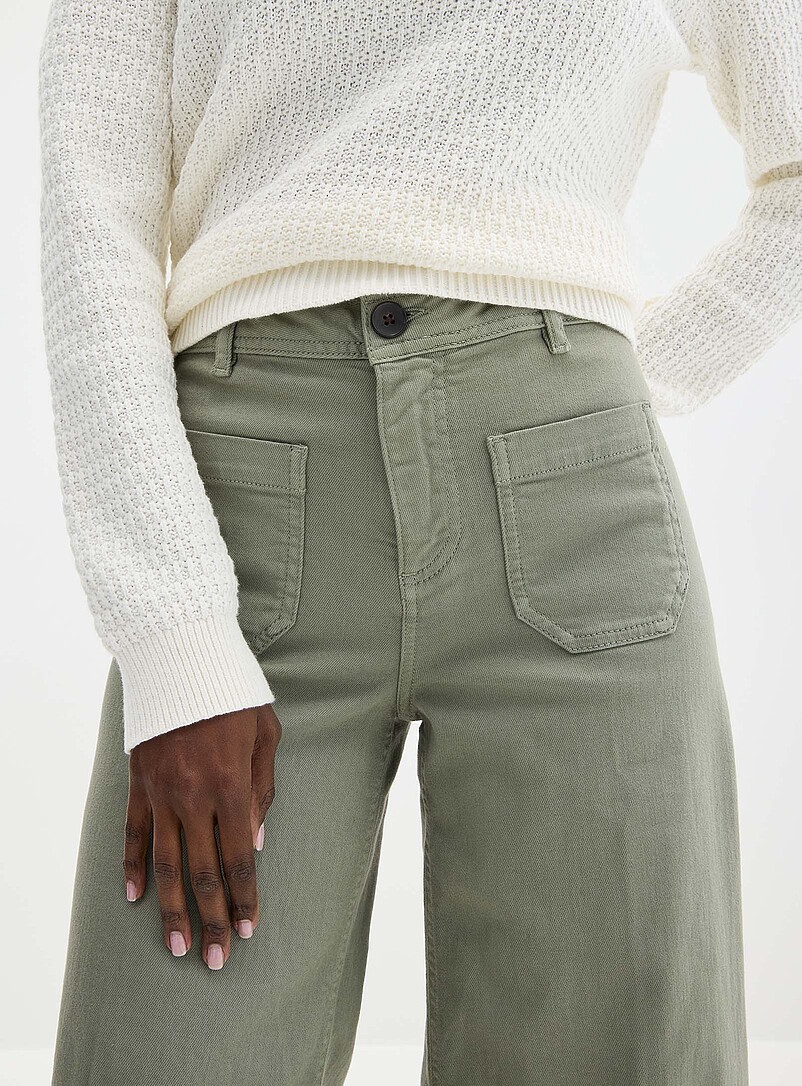 Contemporaine Sand Patch pockets stretch denim pant <b>Fit: Wide leg, high rise</b> for women