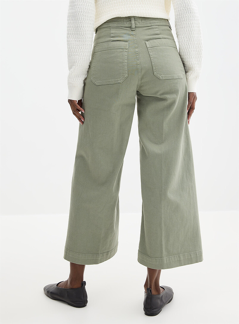 Contemporaine Sand Patch pockets stretch denim pant <b>Fit: Wide leg, high rise</b> for women