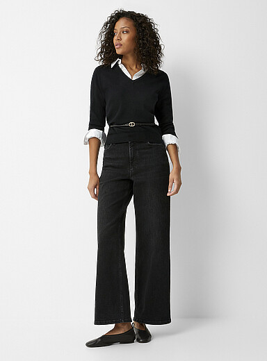 Contemporaine Grey Dark grey stretch jean <b>Fit: Wide leg, regular waist</b> for women
