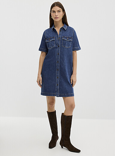 La robe chemise denim droite