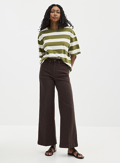 Plain colourful stretch jean <b>Fit: Wide leg, high rise</b>