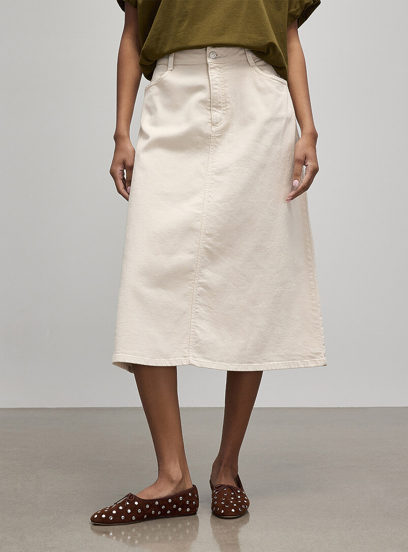 Contemporaine Ivory/Cream Beige Coloured denim A-line skirt for women
