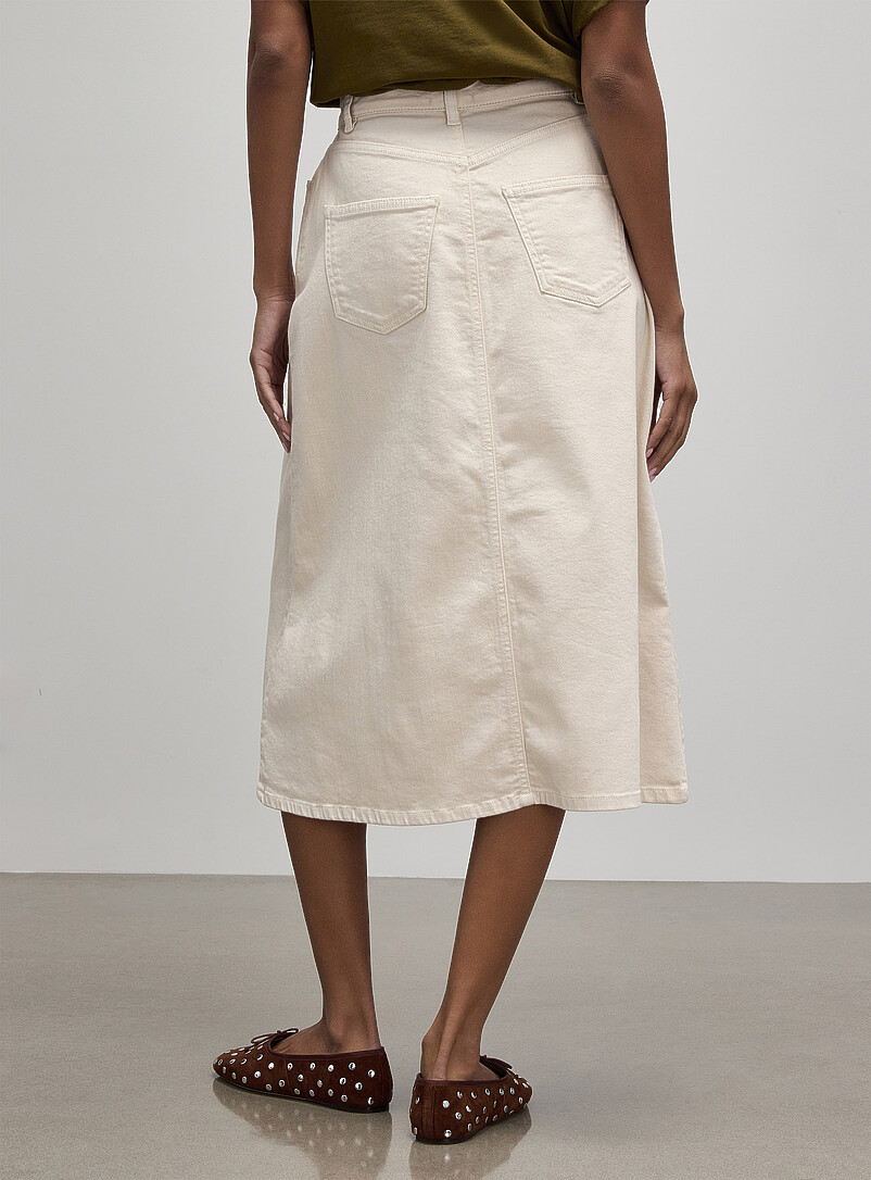 Contemporaine Ivory/Cream Beige Coloured denim A-line skirt for women