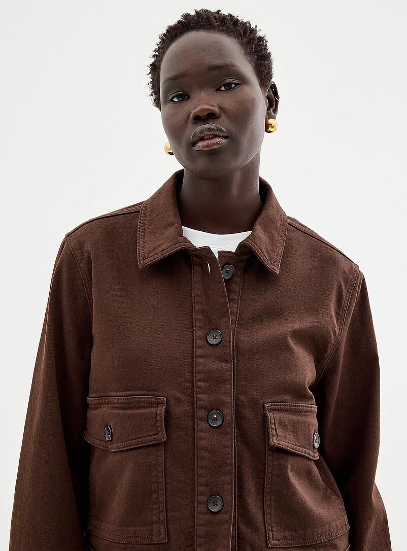 Contemporaine: La veste courte denim color&eacute; Ivoire - Beige cr&egrave;me pour femme