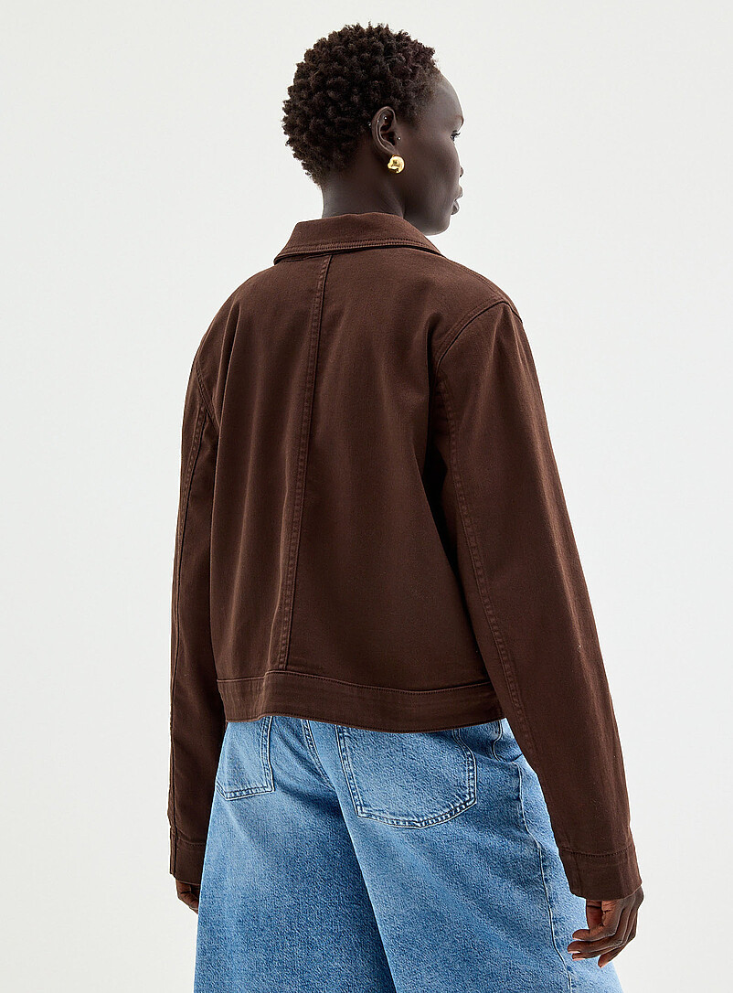 Contemporaine: La veste courte denim color&eacute; Ivoire - Beige cr&egrave;me pour femme