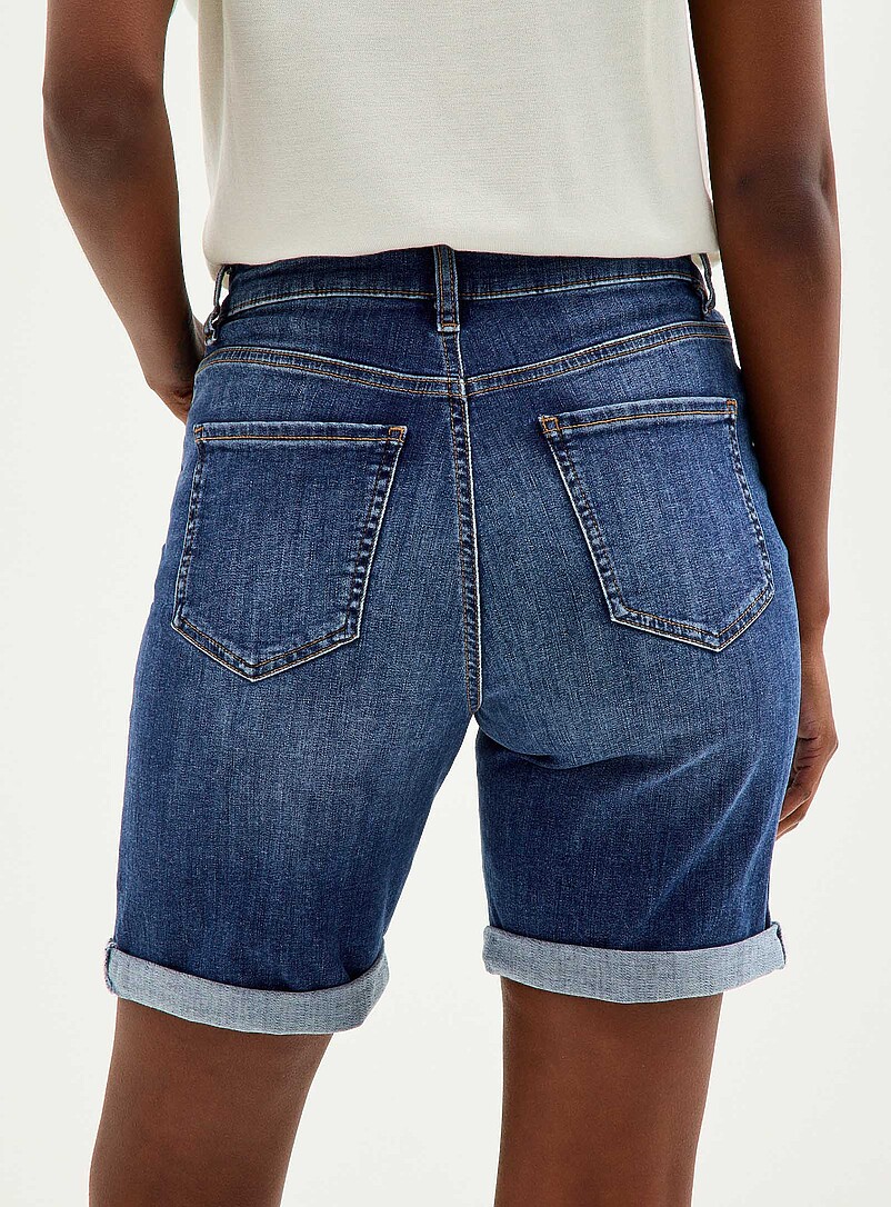 Contemporaine Blue Sewn rolled hem denim Bermuda short <b>Fit: Slim leg, regular rise</b> for women