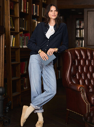 Contemporaine Baby Blue Whiskered light-blue stretch jean <b>Fit: Wide leg, mid rise</b> for women