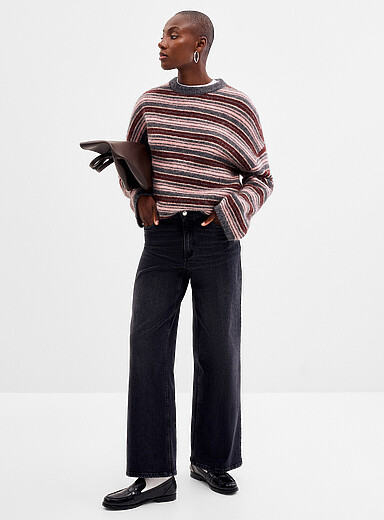 Contemporaine Grey Silver button faded grey jean <b>Fit: Ultra-wide leg, mid rise</b> for women