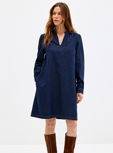 Lightweight denim slit collar dress