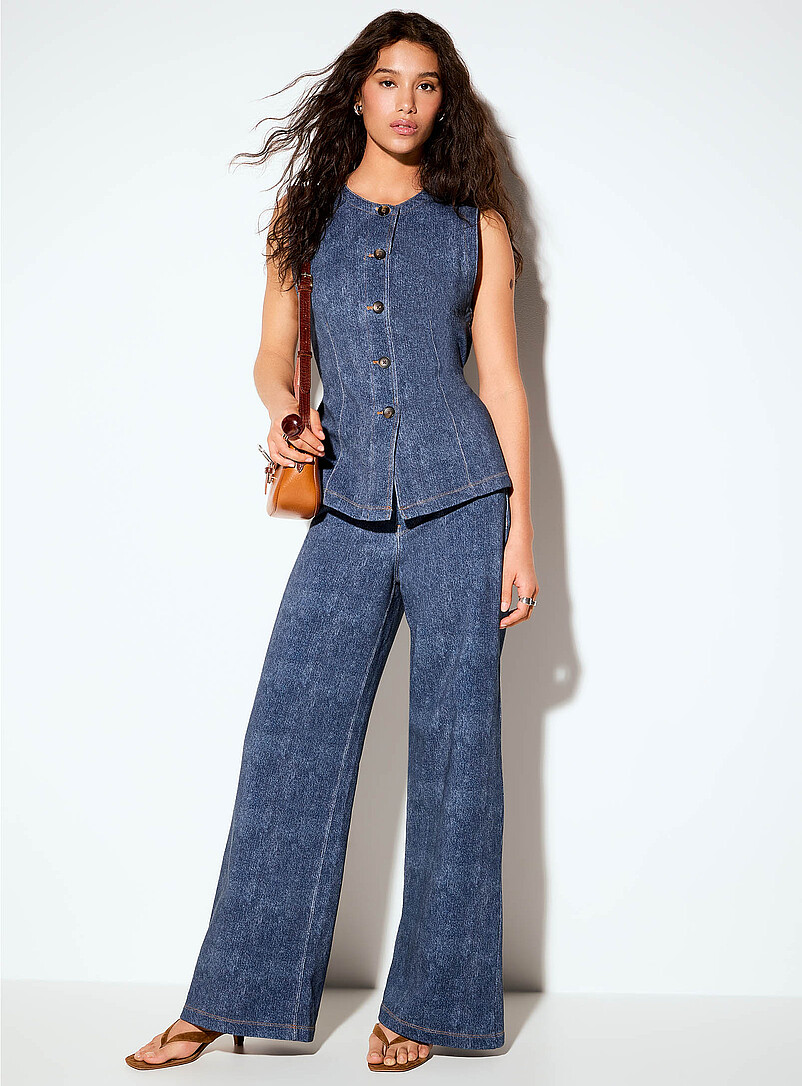 Cinched-waist terry-sided faux-denim vest product image 3