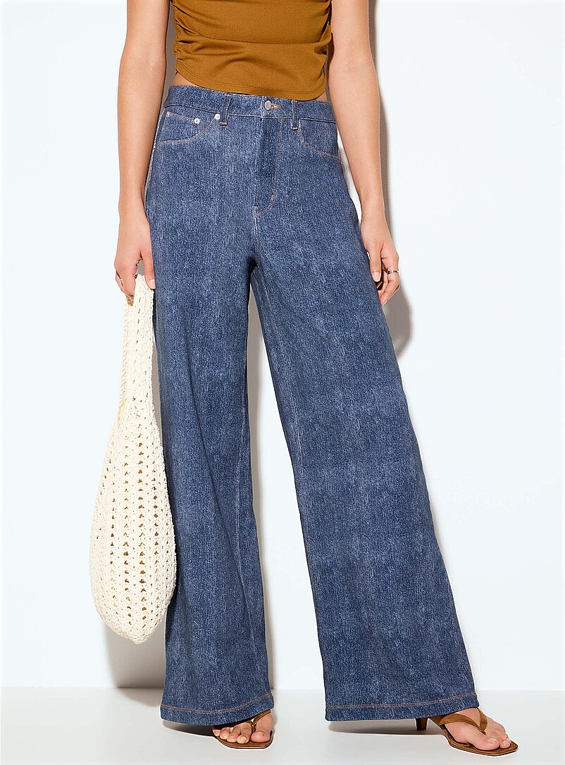 Terry-sided faux-denim wide-leg pant product image 2