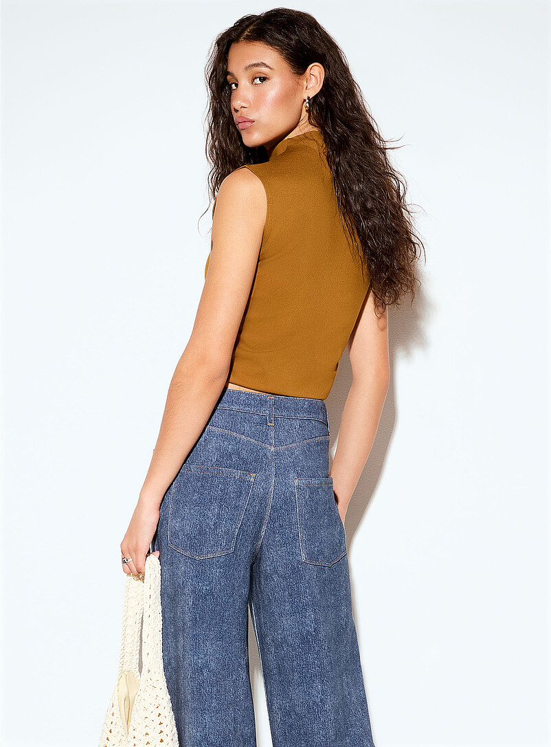Terry-sided faux-denim wide-leg pant product image 3