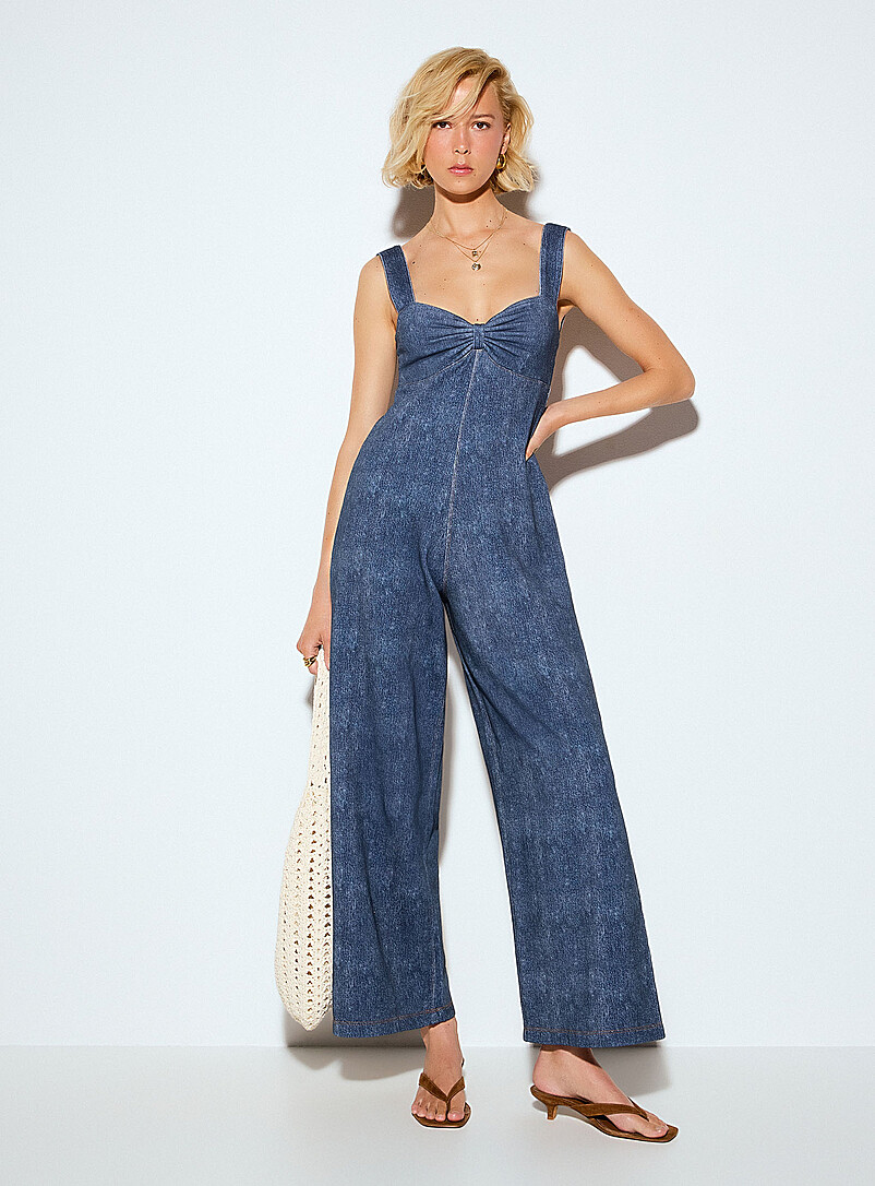 Terry underside denim effect gathered-bust jumpsuit product image (primary)