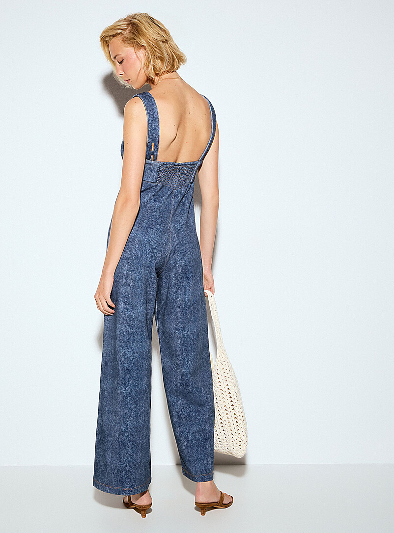 Terry underside denim effect gathered-bust jumpsuit product image 3