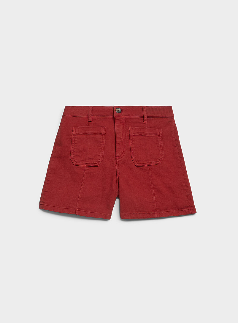 Patch pockets coloured denim short Fit: Flared leg, high rise product image (primary)