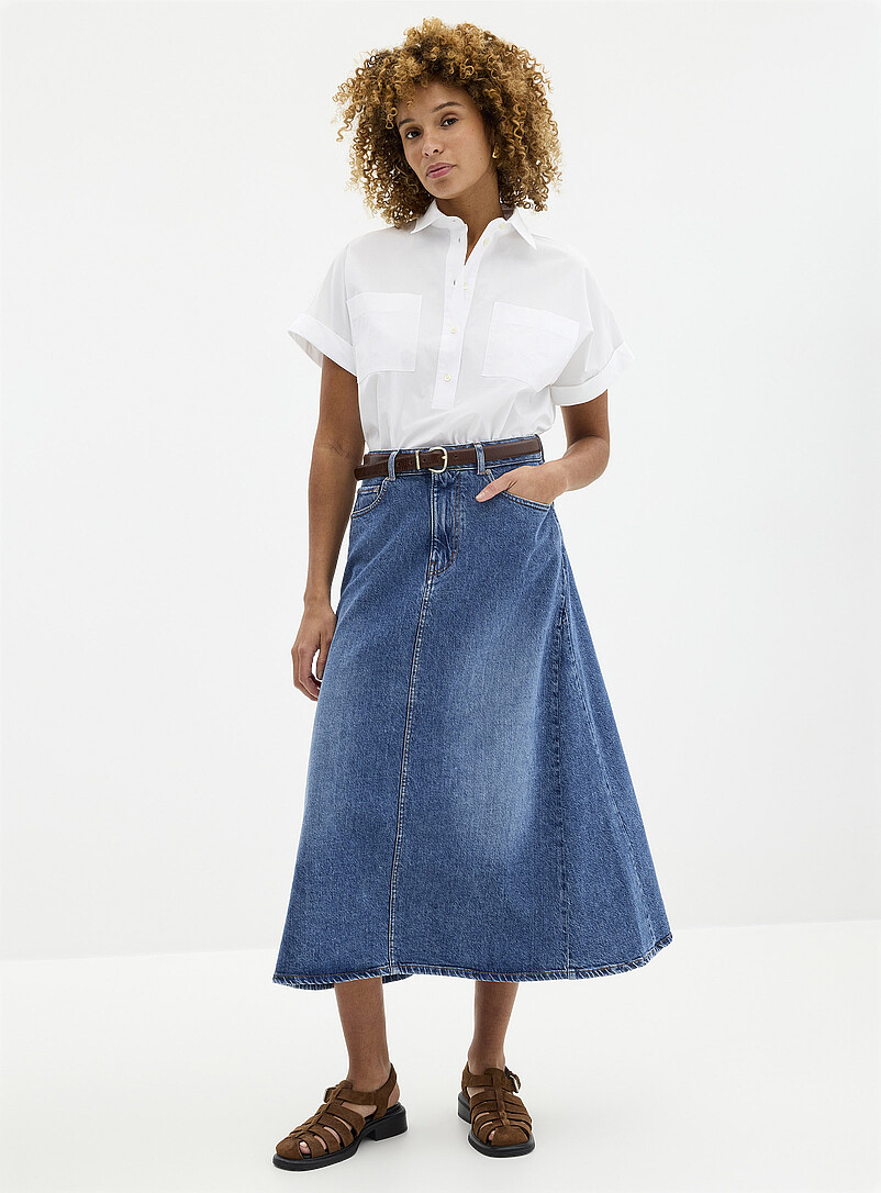 Flared Denim Midi Skirt